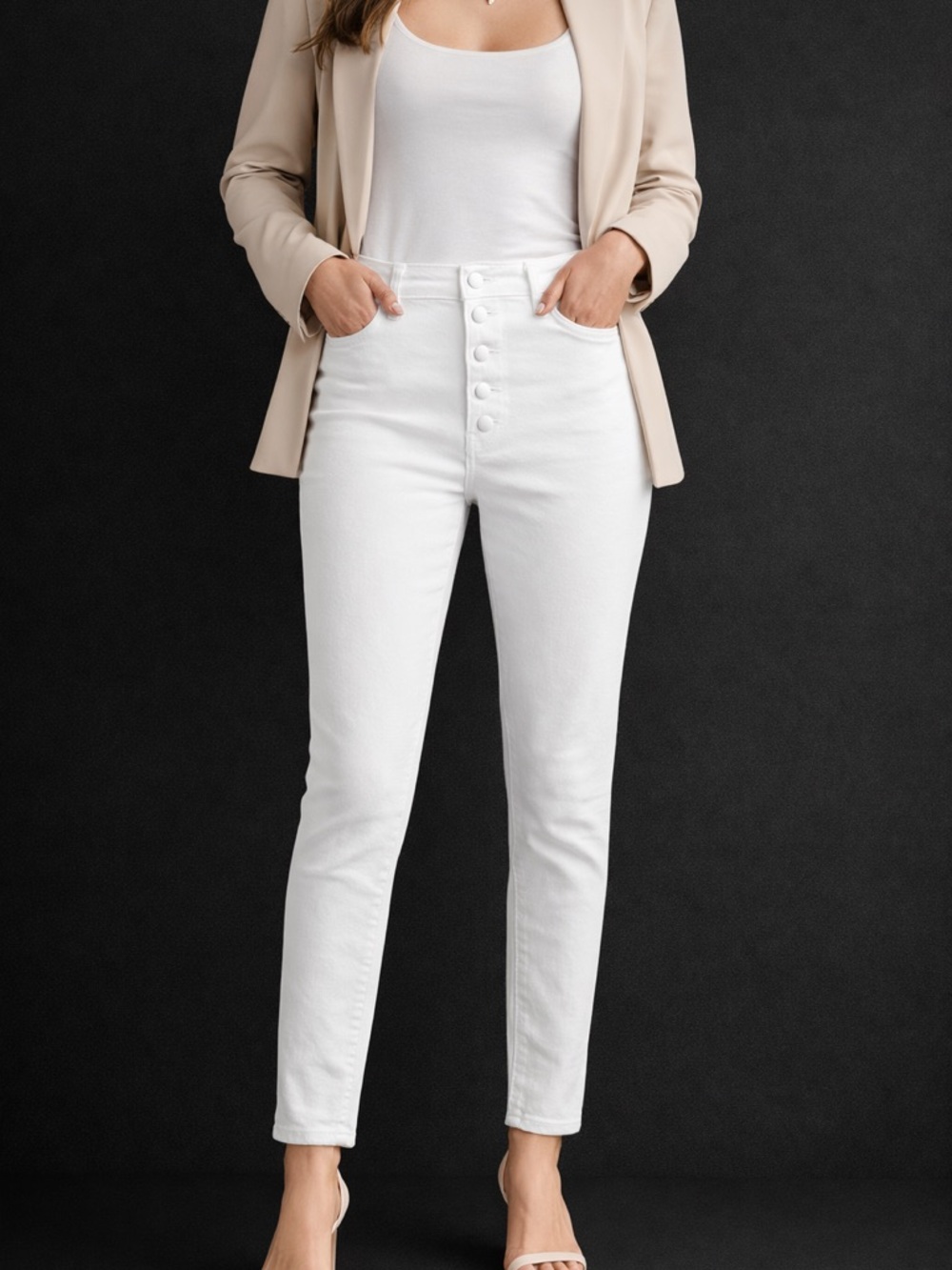 FRAME Le High Skinny White Jeans Button Fly High Rise Stretch Size 27